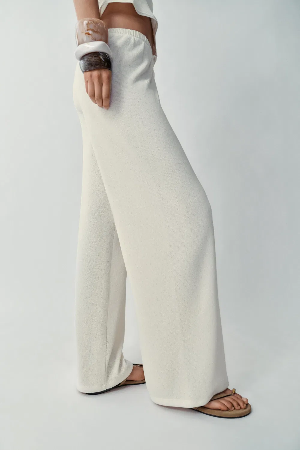 Рустикальные брюки ZARA, Ecru — фото 4
