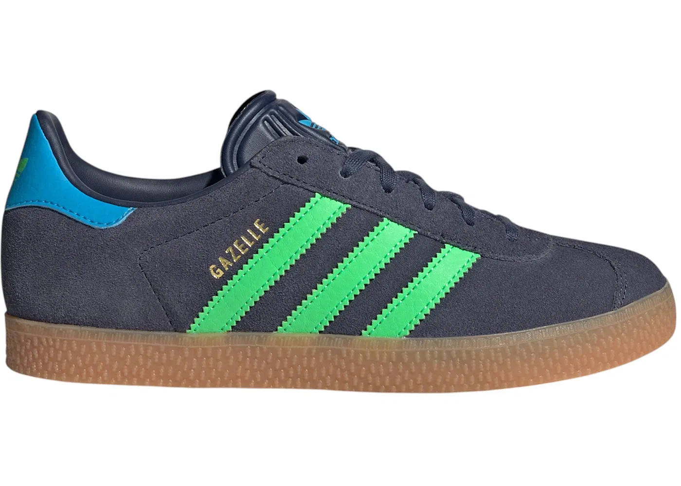 Детские кроссовки на шнуровке Adidas Gazelle, Shadow Navy/Screaming Green/Lucid Aquamarine