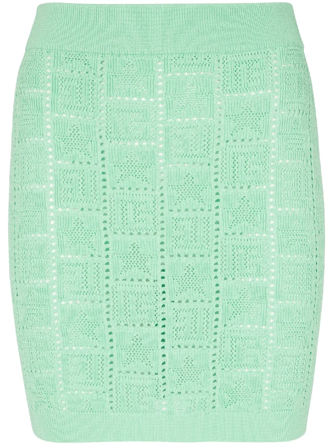 Мини-юбка с монограммой и рельефной вязкой Balmain, зеленый