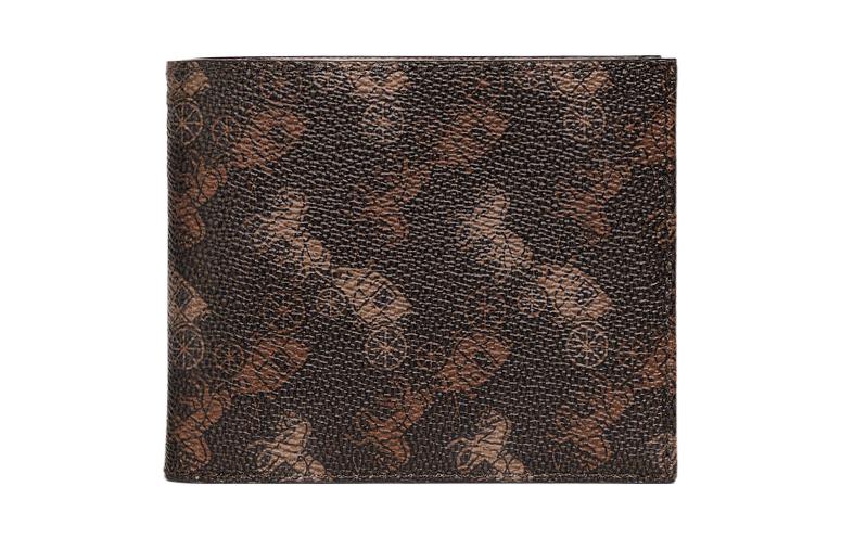 

COACH Кожаный бумажник Мужской с темно-коричневой и синей подкладкой