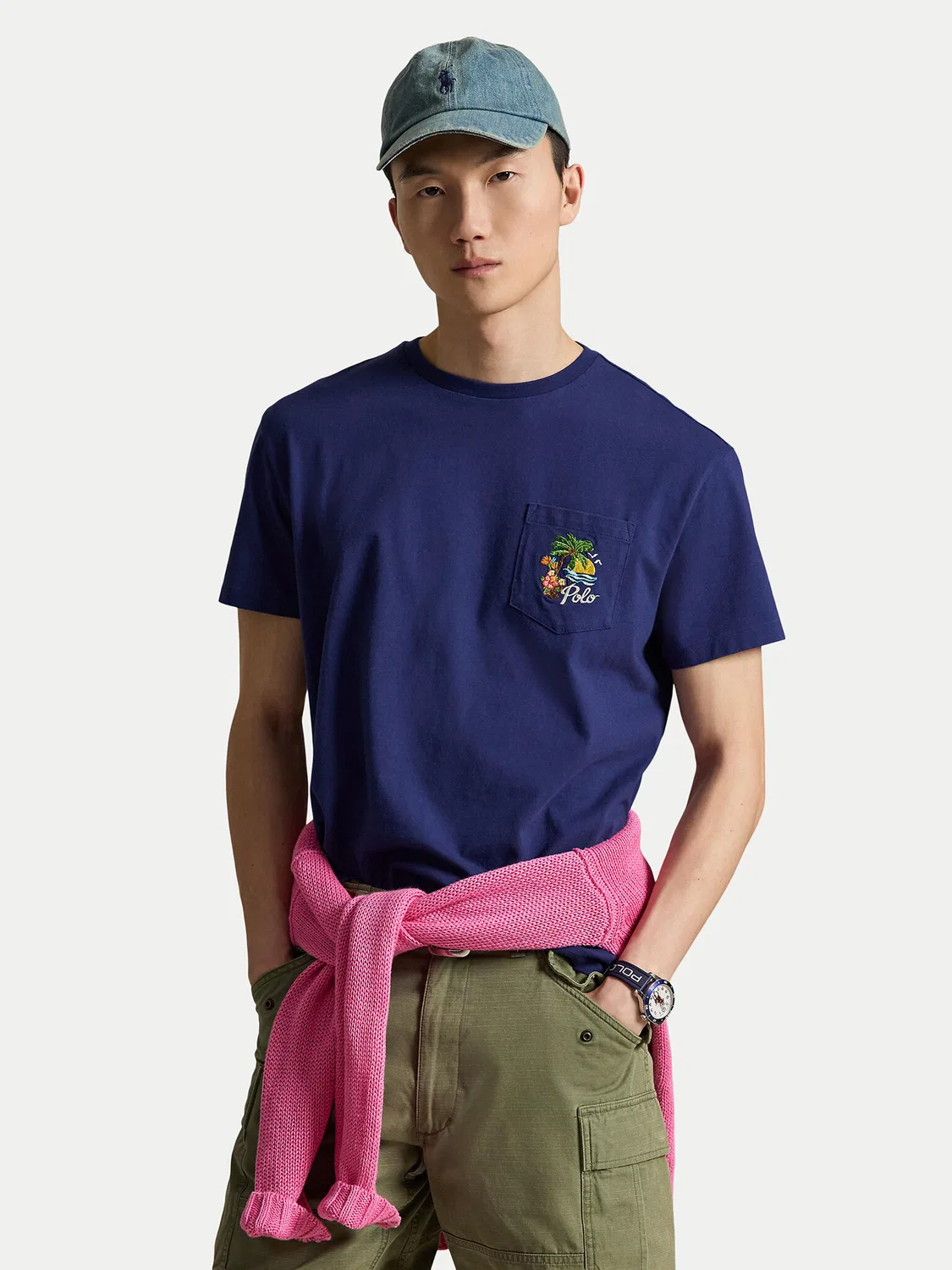 Мужская футболка классического кроя Polo Ralph Lauren, темно-синий — фото 3