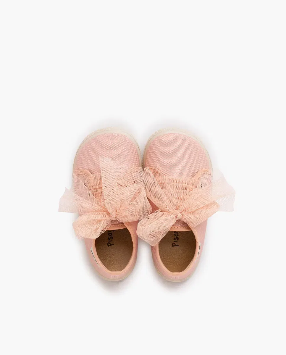 Детские кеды barefoot для девочек с блеском и бантами из тюля Pisamonas, Rosa — фото 4