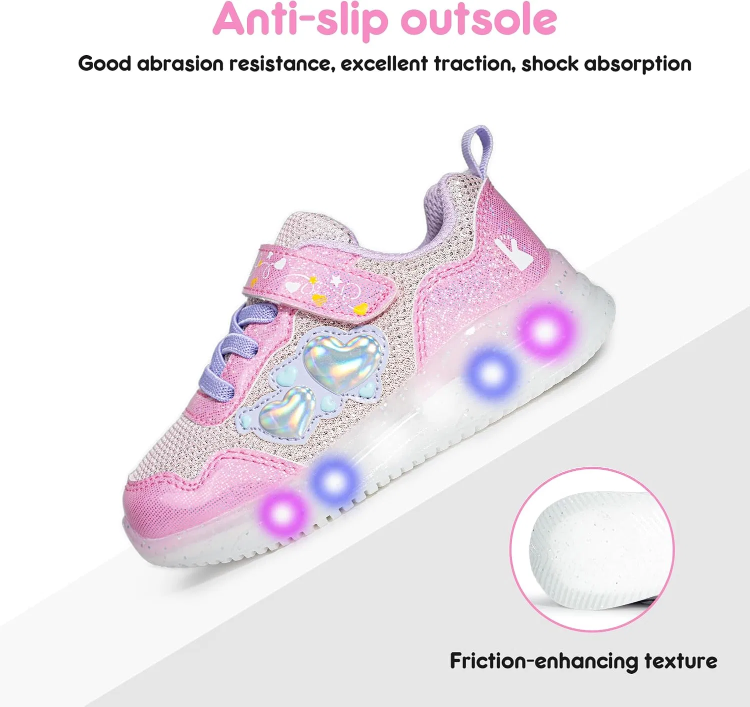 Детские кроссовки для девочек со светящейся подошвой YESKIS, Mangenta Girls Light Up Shoes — фото 3