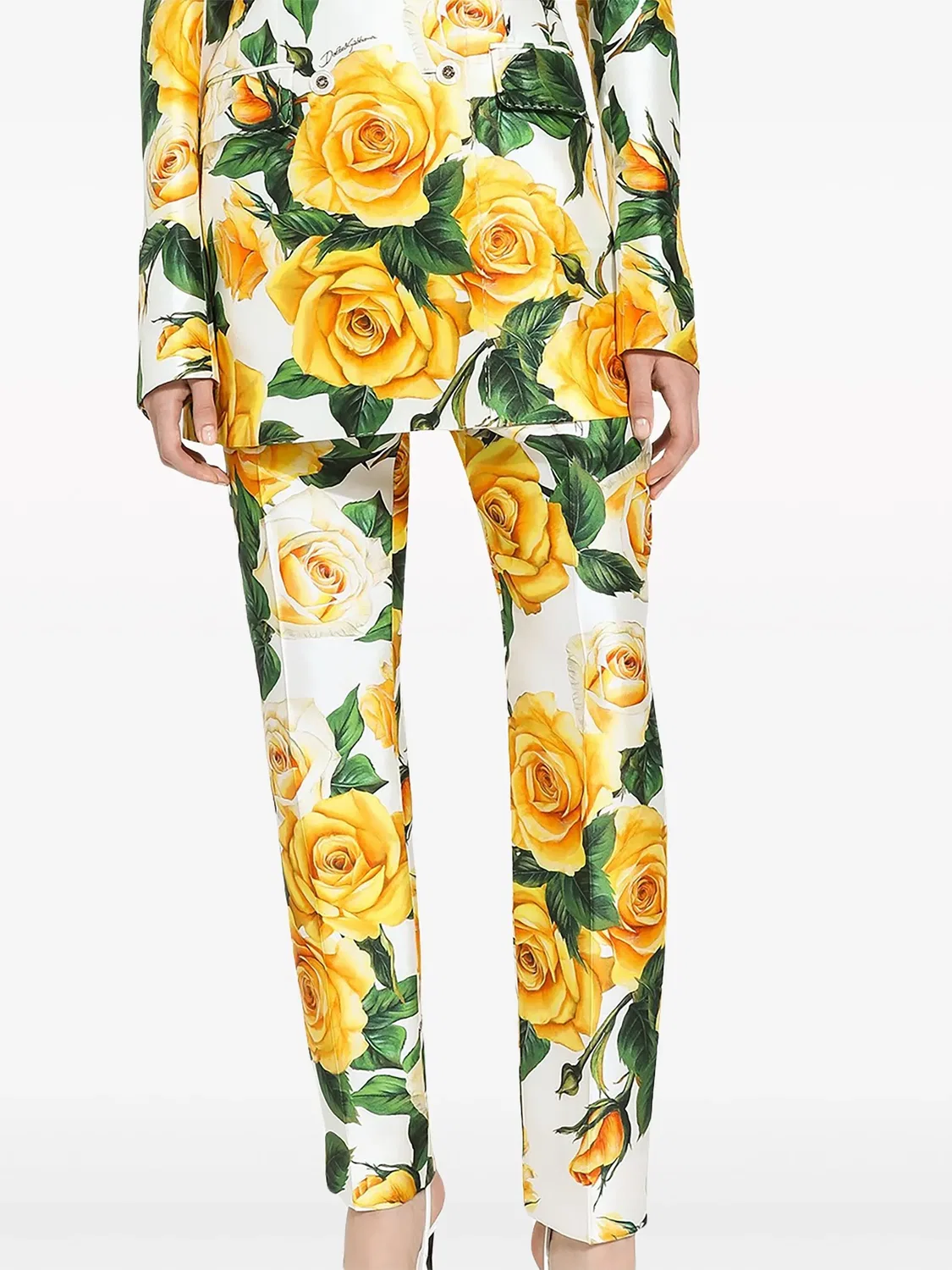 Брюки с рисунком розы на высокой талии Dolce & Gabbana, белый — фото 4