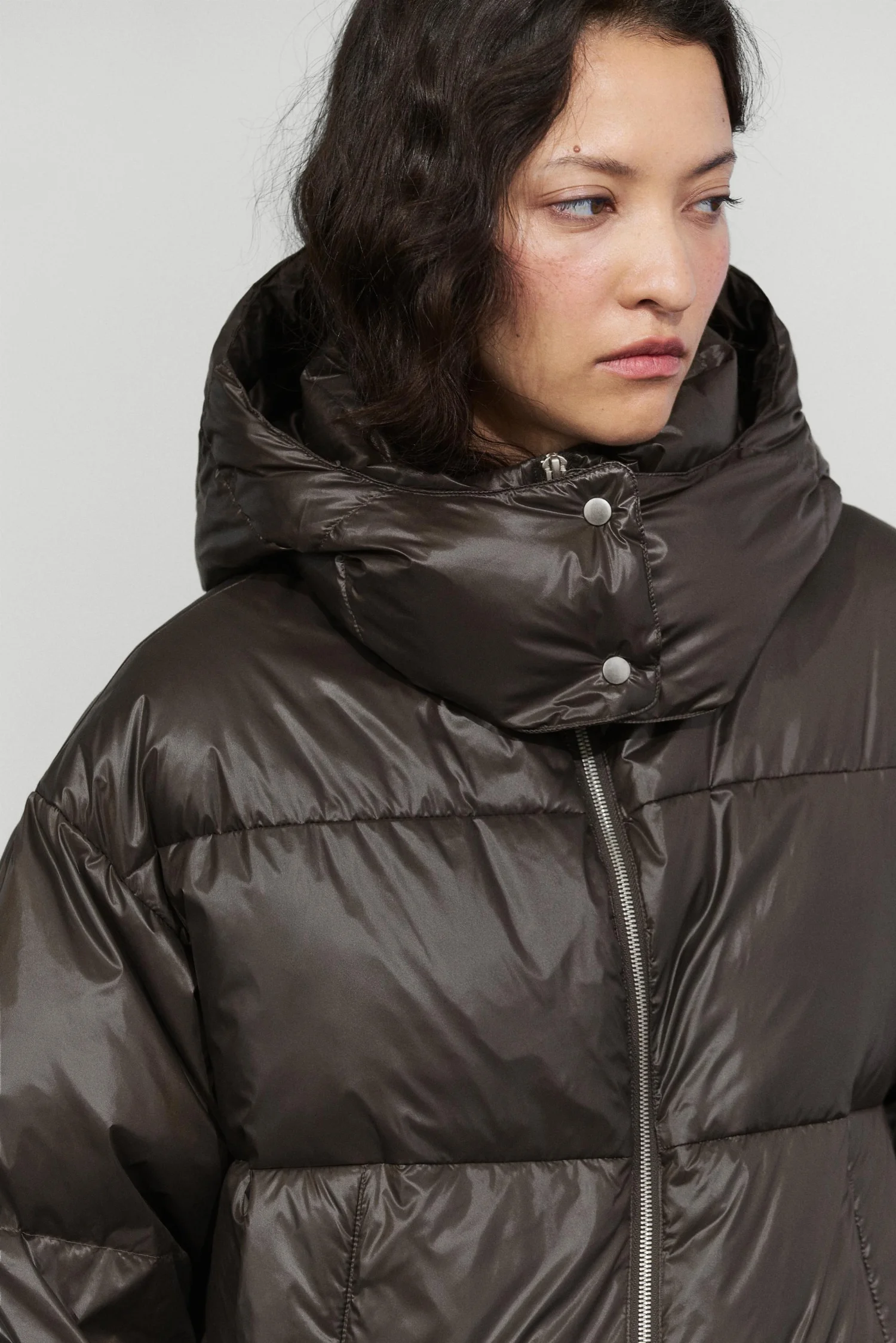 Пуховик Massimo Dutti With Mitten Detail, коричневый — фото 4