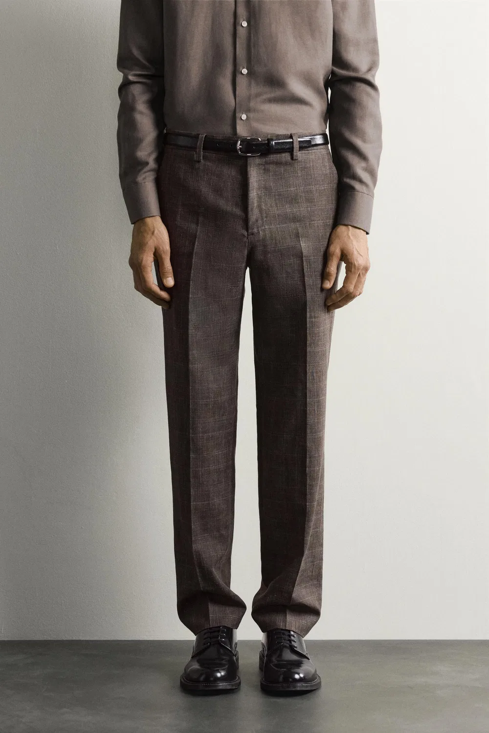 Брюки от костюма в клетку из льна и шерсти ZARA, Brown — фото 2