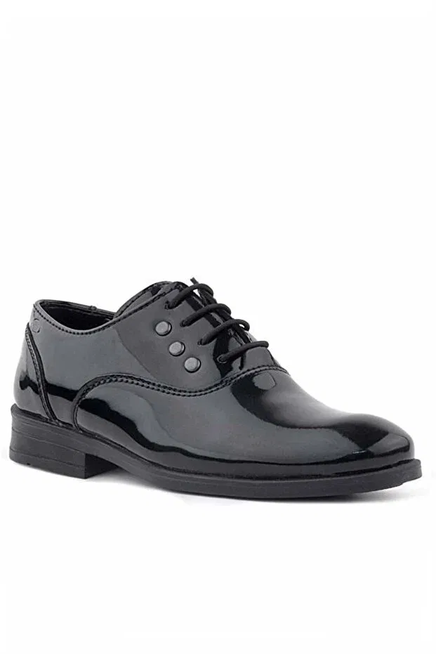 Детские туфли для мальчиков классические Tuxedo black patent leather laced metal detailed children's classic shoes Rakerplus, Черный — фото 2