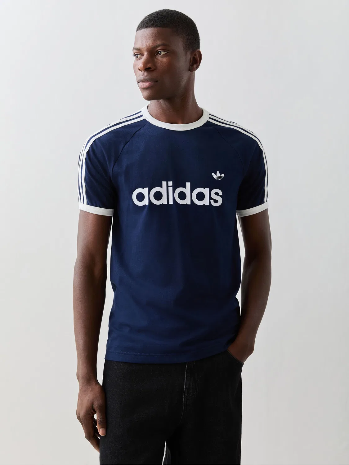Футболка Slim Ringer с тремя полосками, adidas Originals, синяя