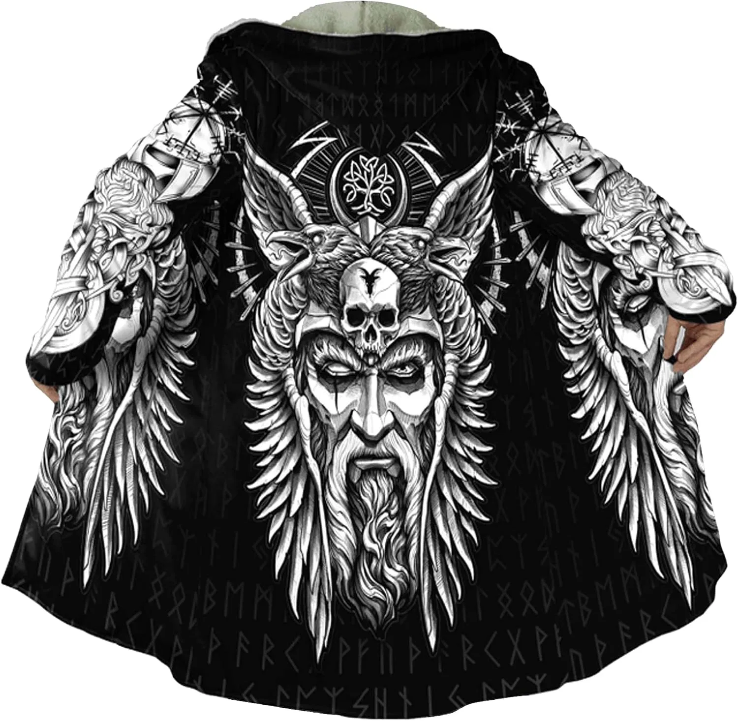 Мужское пальто с капюшоном с принтом Viking Tattoo, Viking Cape A