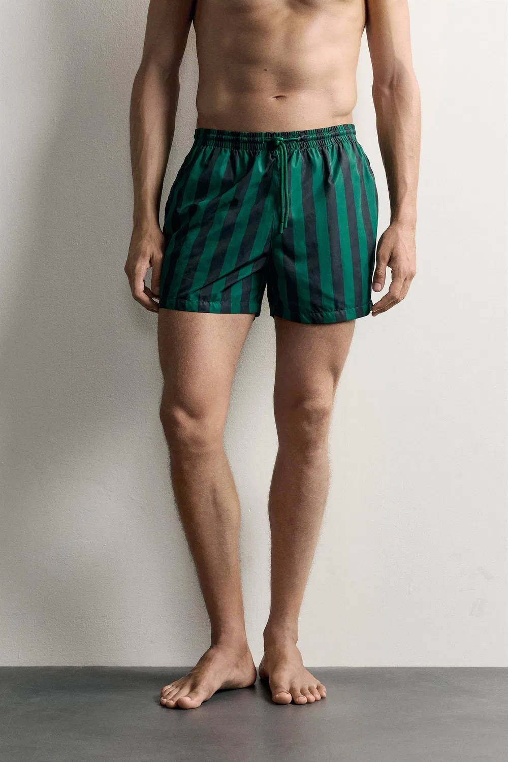 Полосатые плавательные шорты средней длины ZARA, Green — фото 3
