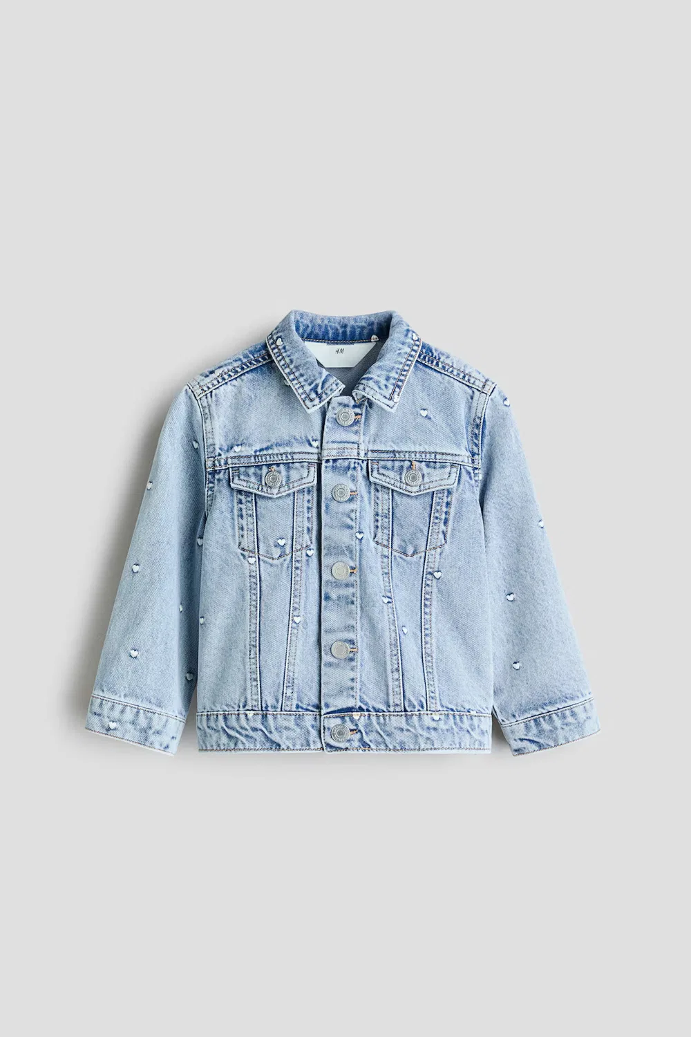 Джинсовая куртка с вышивкой H&M, Helles Denimblau/Herzen