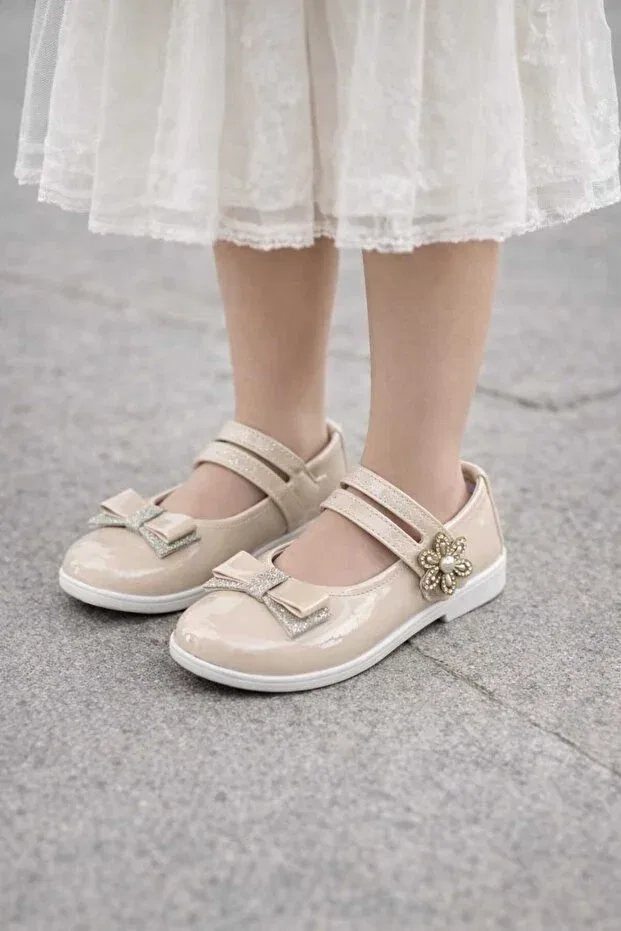 Детские балетки для девочек с бантом Akd Ayakkabicilik, Beige
