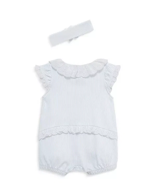 Детский комбинезон для девочек с головным убором daisy romper & headband set Little Me, синий — фото 2