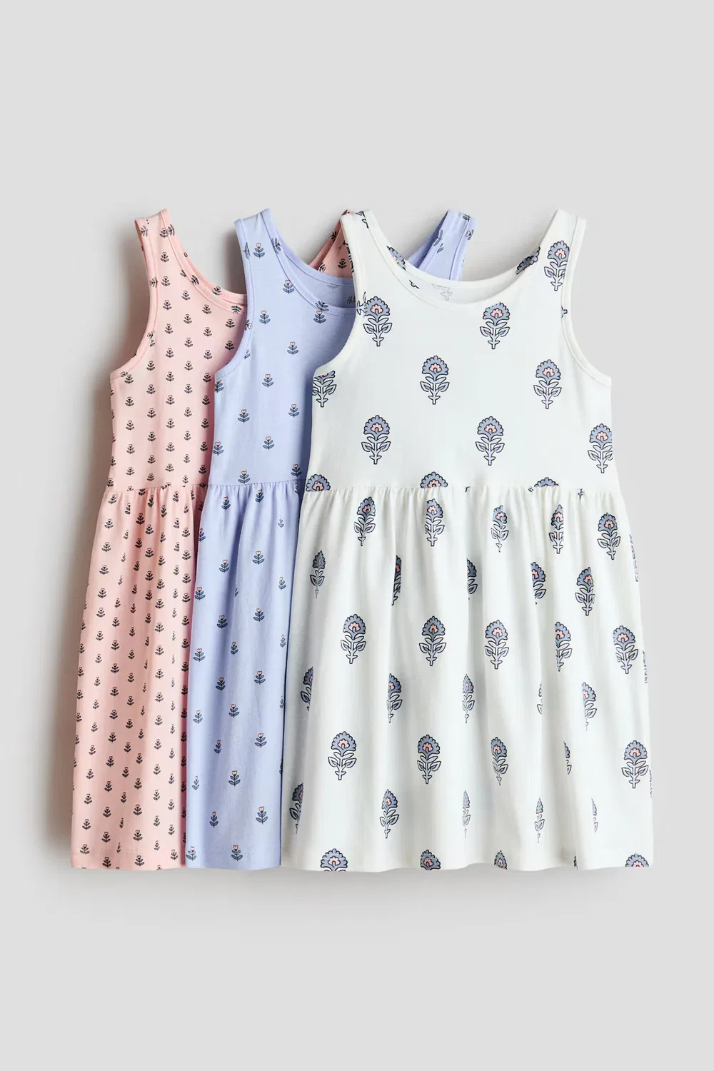 Комплект из 3 хлопковых платьев с принтом H&M, Weiß/Geblümt