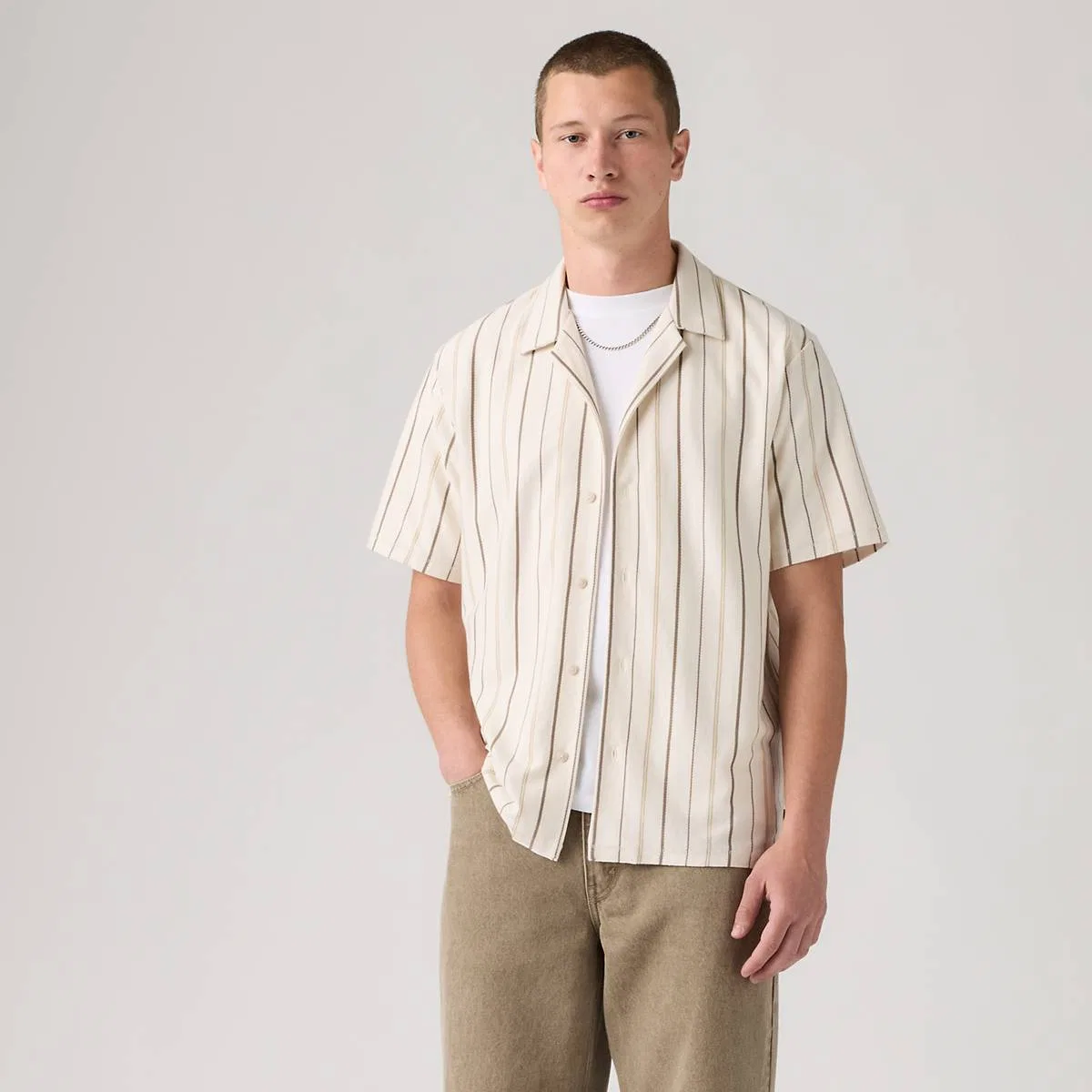Вязаная походная рубашка Levi's, Belmont Stripe Egret - White — фото 3