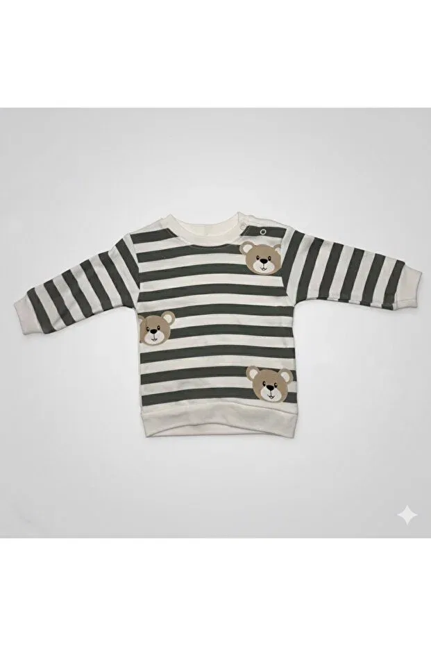 Детский комплект из футболки и брюк с принтом Khaki Striped Bear 2-Piece Set Karaca, Multicolor — фото 2