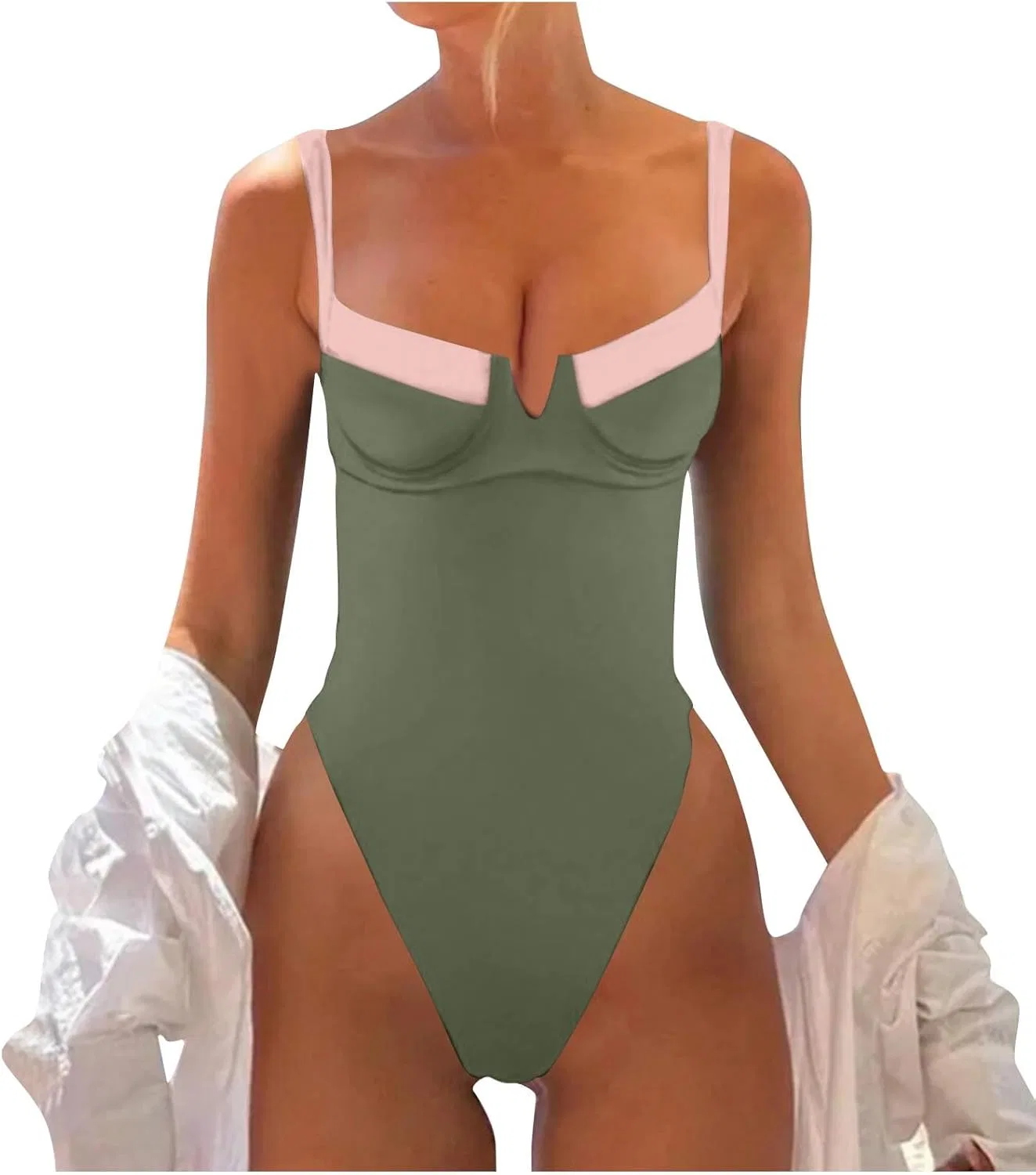 Женский цельный купальник утягивающий Slimming Solid, Army Green