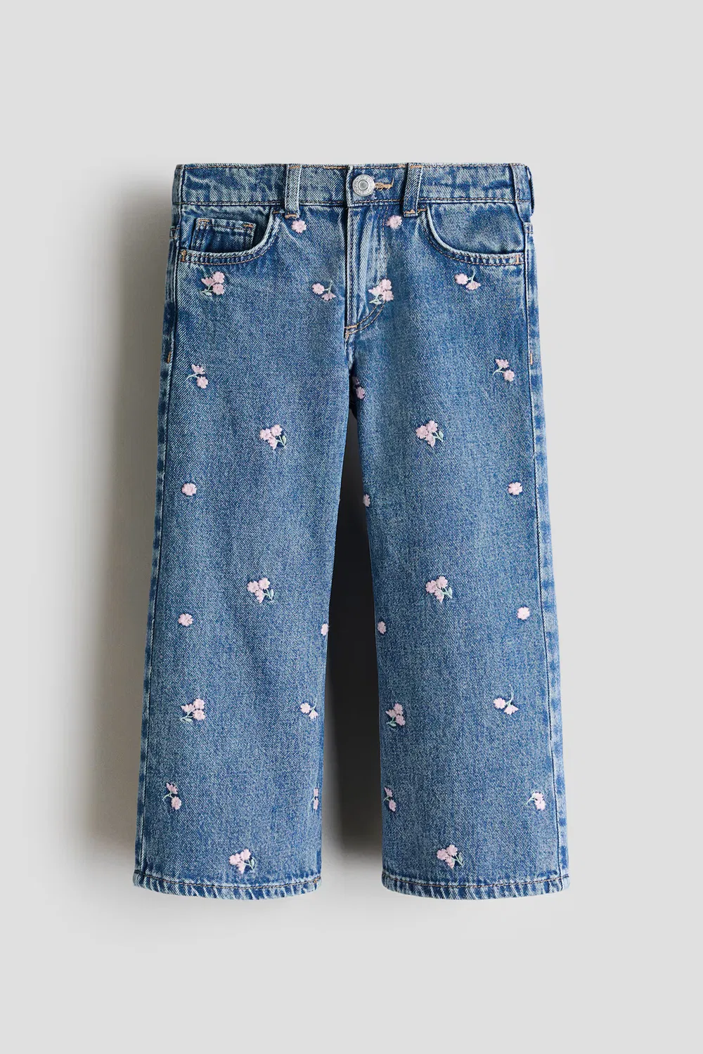Джинсы с широкими штанинами и декоративным рисунком H&M, Denimblau/Blumen — фото 4