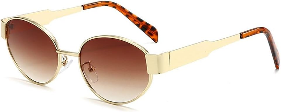 

Солнцезащитные очки в овальной металлической оправе для женщин, модные, с прозрачными линзами с градиентом «океан», защита от УФ-излучения UV400, для мужчин, в стиле панк SKFGNX, Golden Tea Gradient