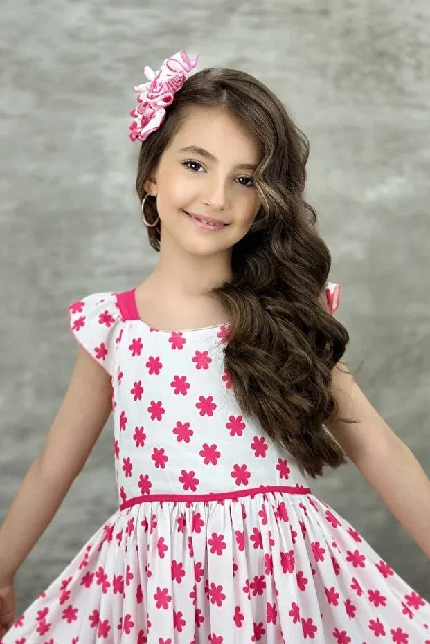 Детское платье для девочек с принтом Buckle Floral Bow Holiday Abiyekids, Pink — фото 2
