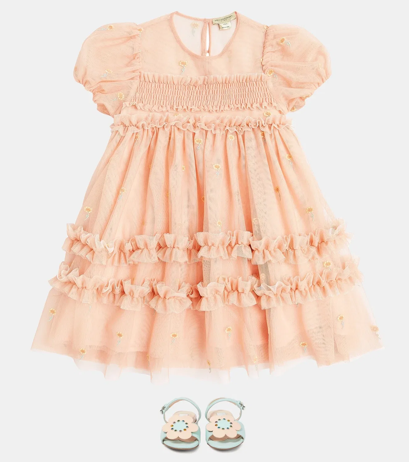 Расшитое цветами тюлевое платье Stella McCartney Kids, розовый — фото 2