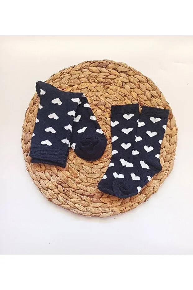 Детские носки с сердечками для девочек Mother Baby Combination Panowill Design, Navy Blue-White — фото 2