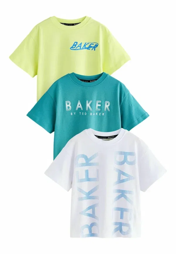 Стандартный крой - графический принт, комплект из 3 футболок с принтом Baker By Ted Baker, белый/зеленый/салатовый