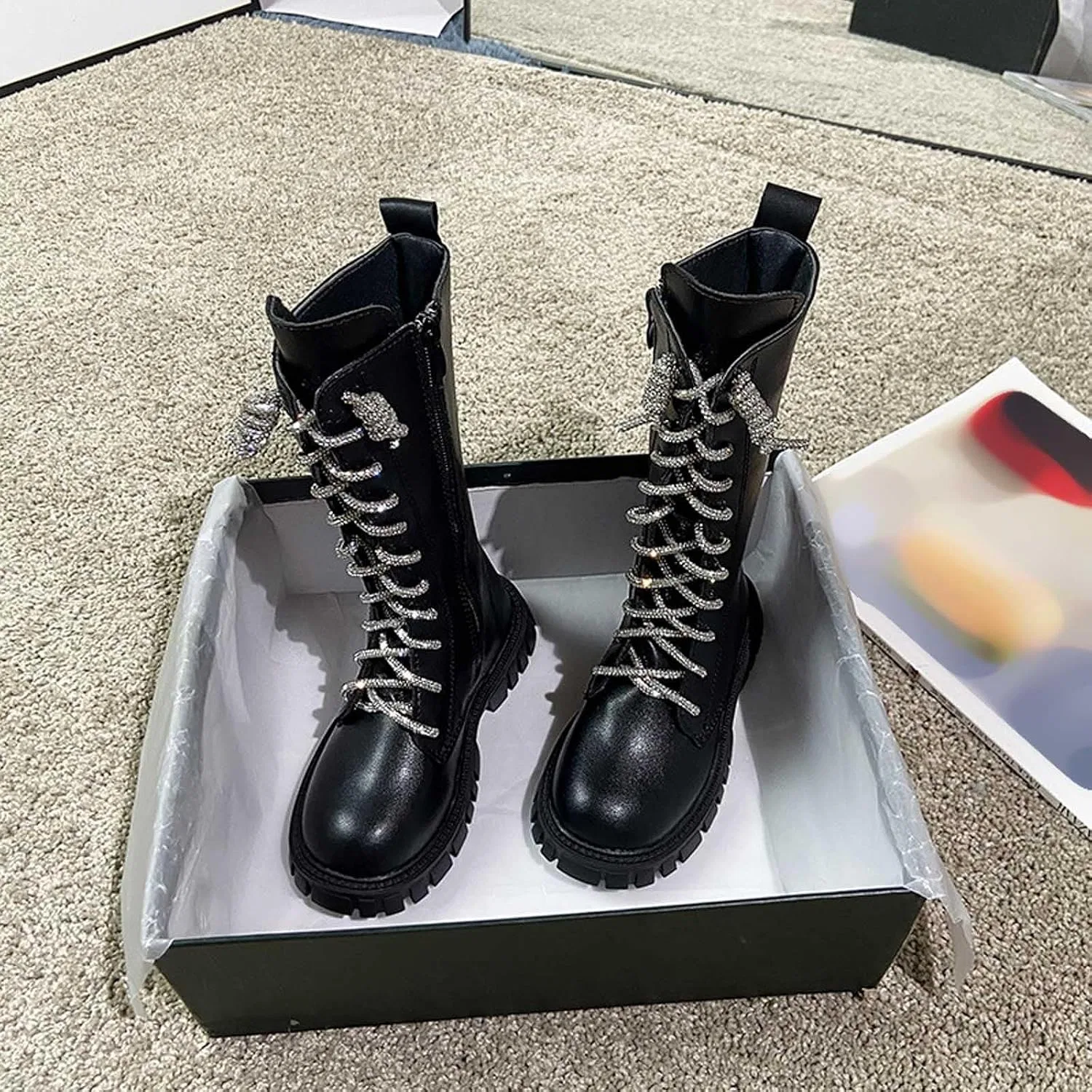 Детские сапоги для девочек с принтом, модель Girls Mid Calf Boots Tall Booties, Black — фото 4
