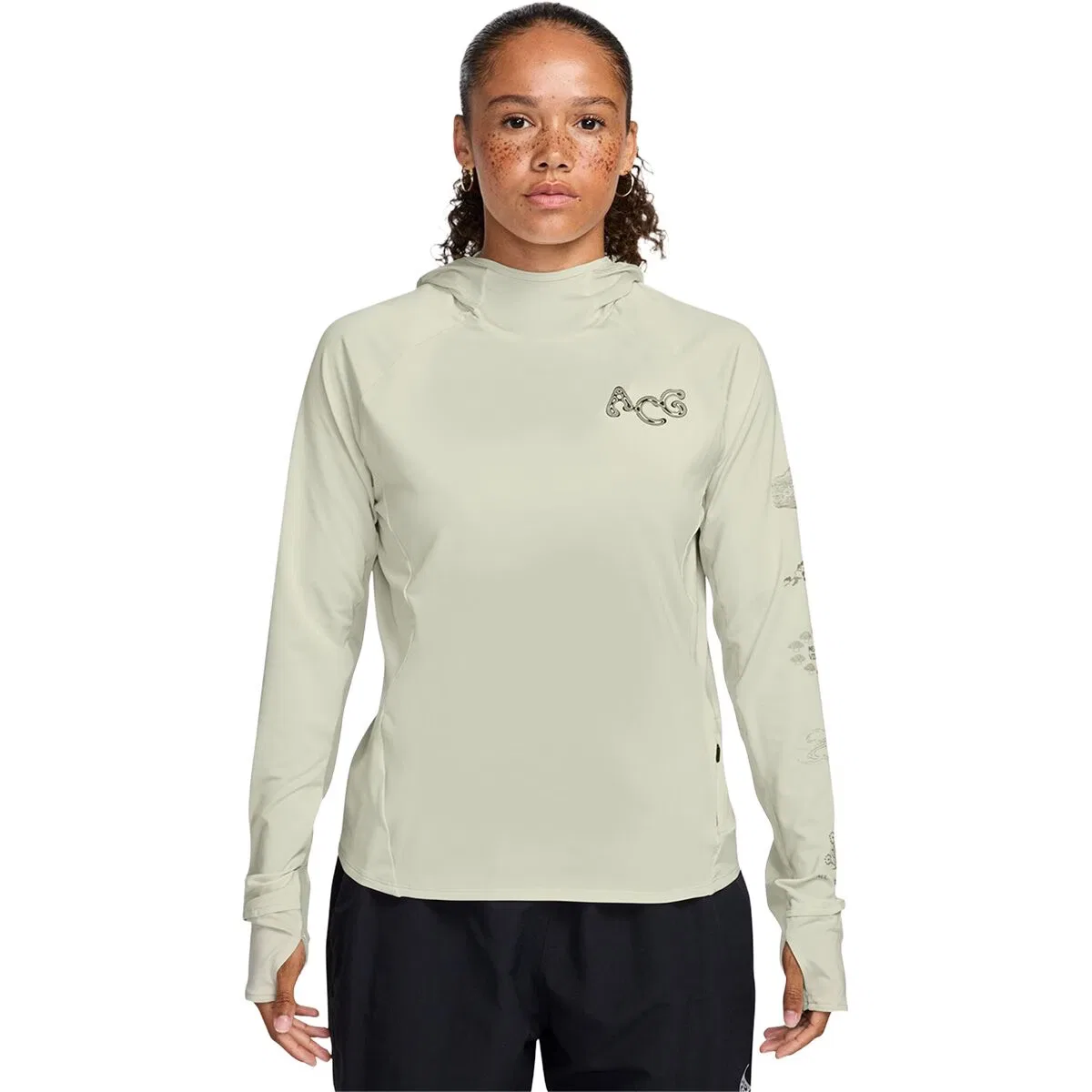Женская худи для бега с капюшоном Nike ACG Solar Chase Dri-FIT UV, Sea Glass/Sea Glass/Summit White