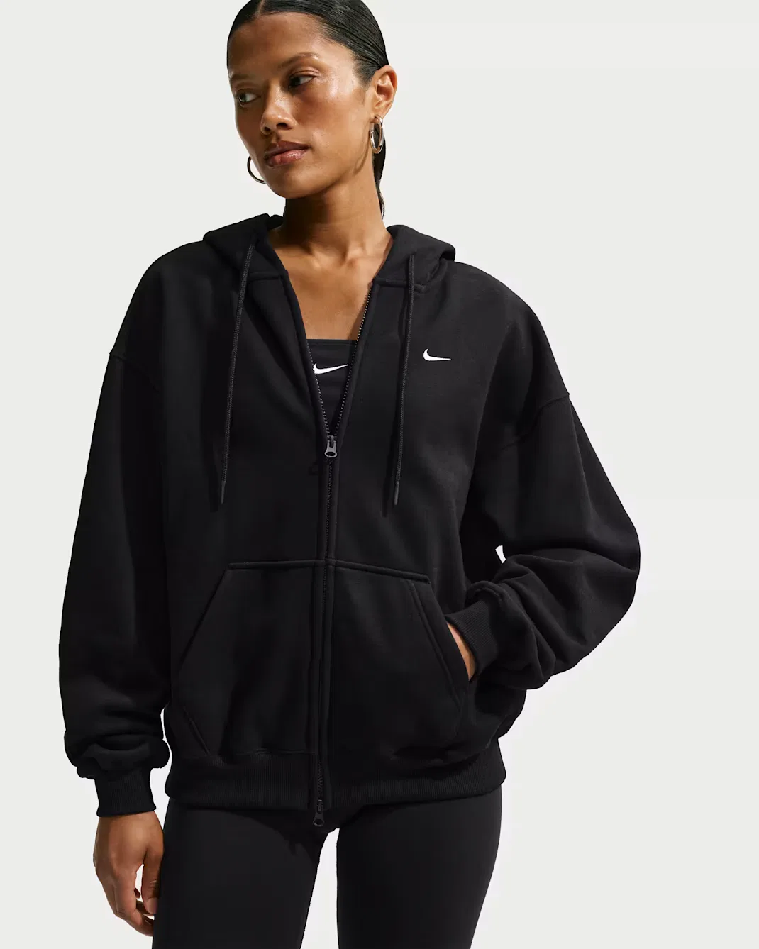 Женская толстовка оверсайз на молнии Nike Studio Fleece Medium Weight, Total Black/Sail — фото 3