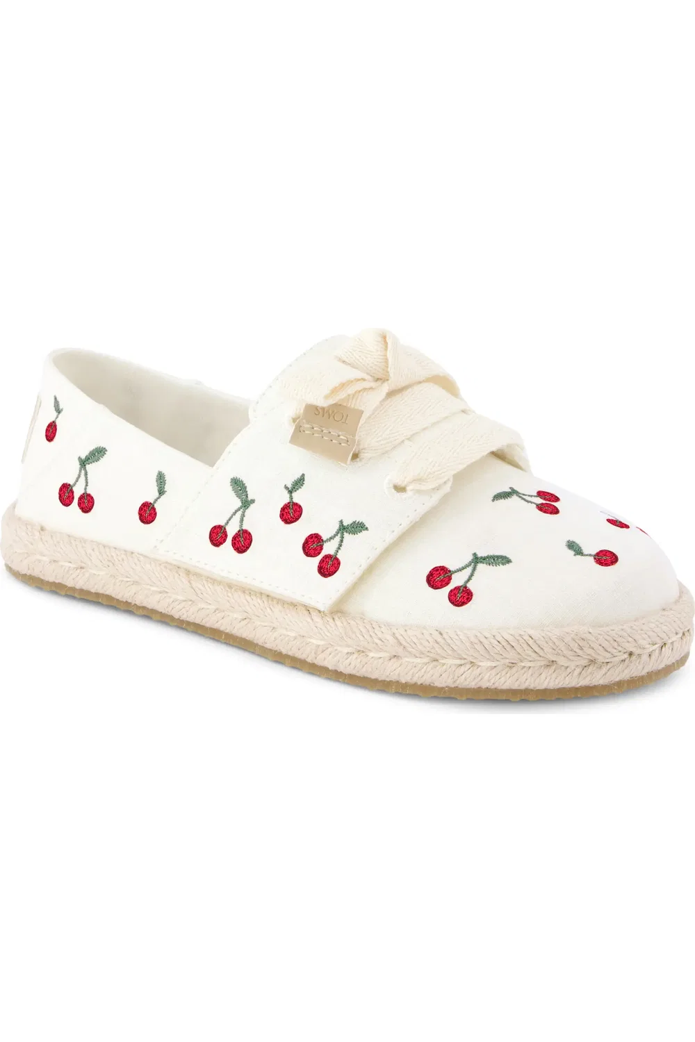 Детские эспадрильи на шнуровке с вышивкой вишни Carolina TOMS, Natural