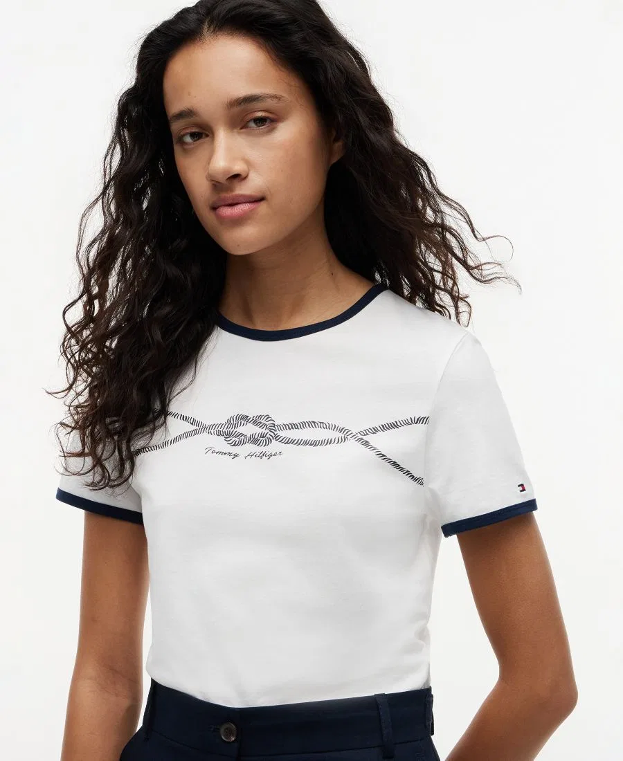 Футболка женская с контрастной окантовкой Tommy Hilfiger, Ecru — фото 3