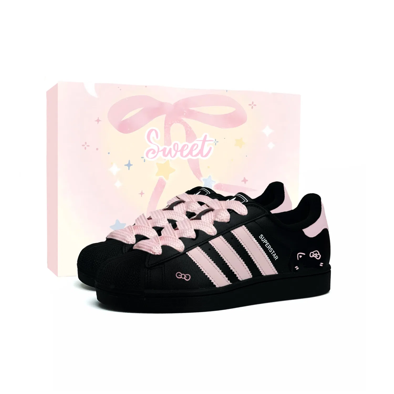 Детские кеды для скейтбординга с принтом Superstar 2 Adidas Originals, Black Pink