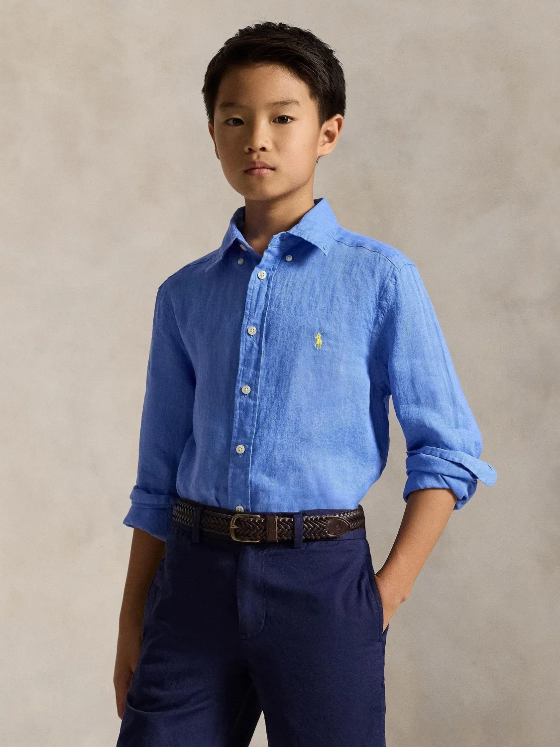 Рубашка из льна с вышивкой Polo Ralph Lauren, Pale Blue