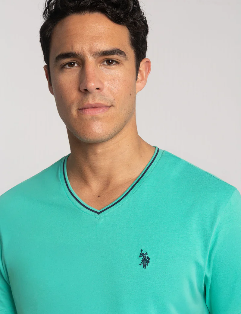 Футболка U.S. Polo Assn Tipped V-Neck Jersey, бирюзовый — фото 3