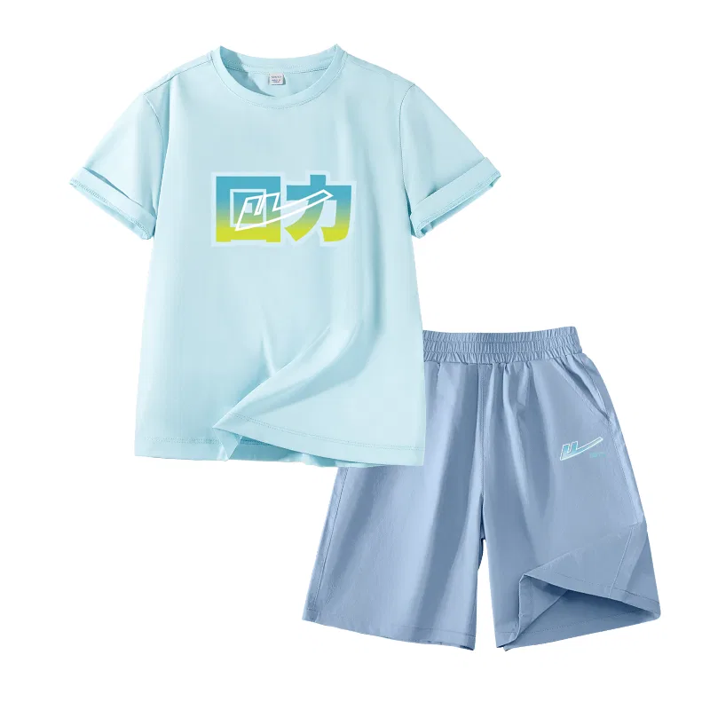Детский спортивный комплект с круглым вырезом, Light Blue/H Blue Green-Gray Blue/H Gradient Blue K, WARRIOR