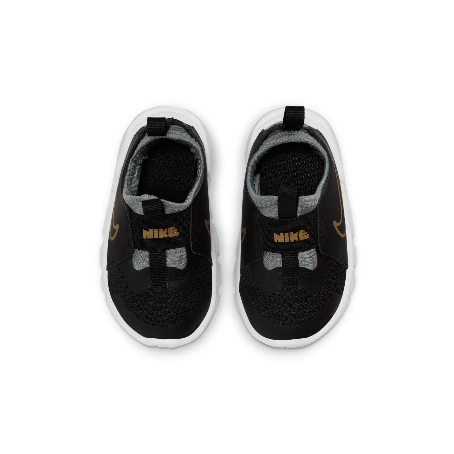 Детские кроссовки для мальчиков с принтом NIKE Flex Runner 2 NIKE, Black Metallic Gold Grey Cool White — фото 3