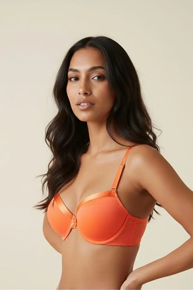 Детский бюстгальтер для девочек с сатиновой отделкой Neon Orange Young Girls Satin Detailed Padded Underwire Bra Manken, Neon Orange — фото 2