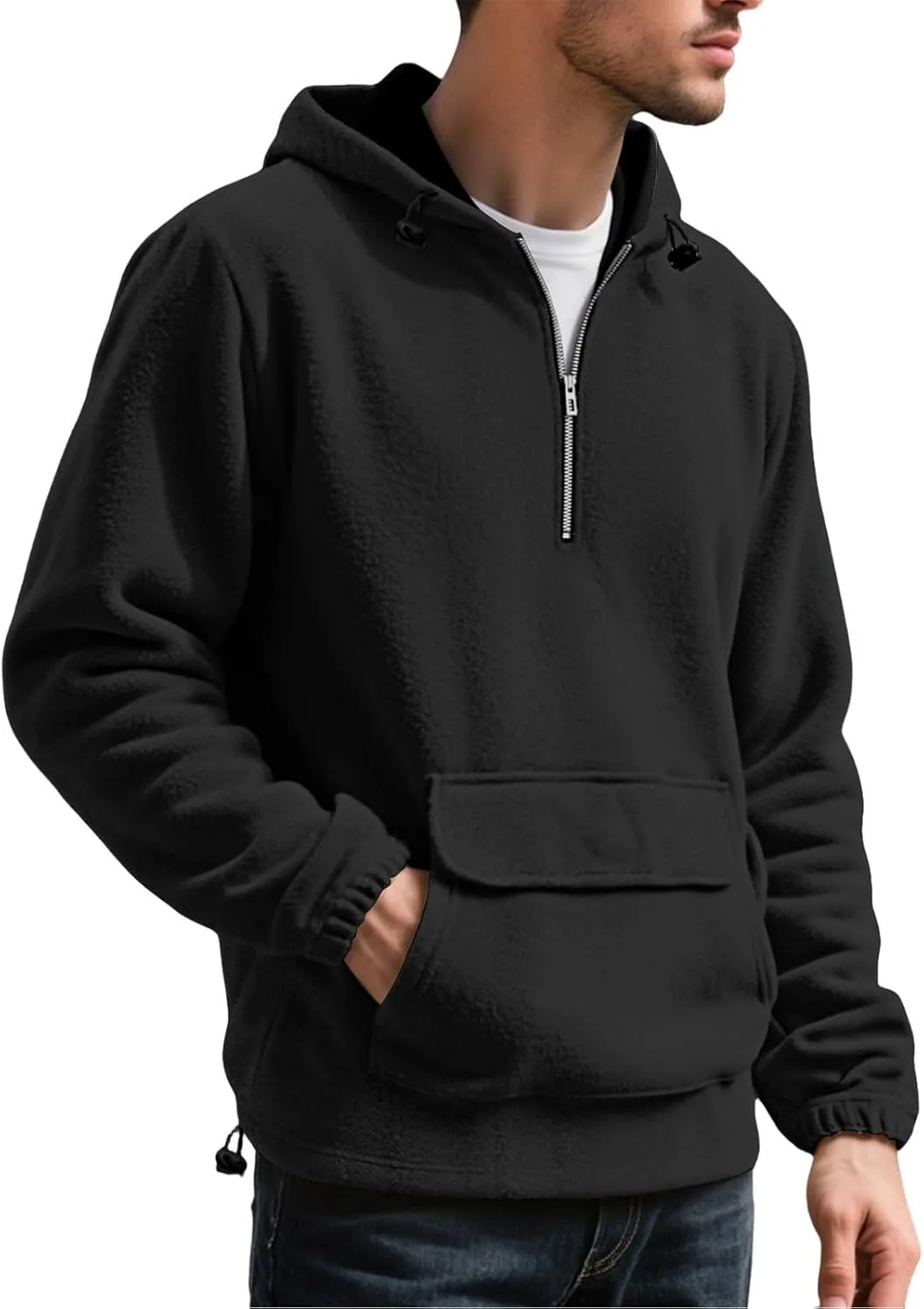 

Толстовка Quarter Zip для мужчин, флисовая, с капюшоном и карманом