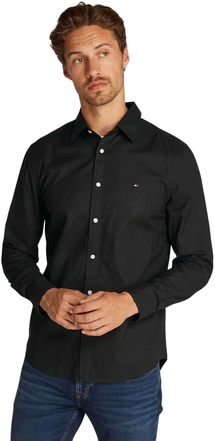 Мужская рубашка с воротником кент Flex Poplin Tommy Hilfiger, Black