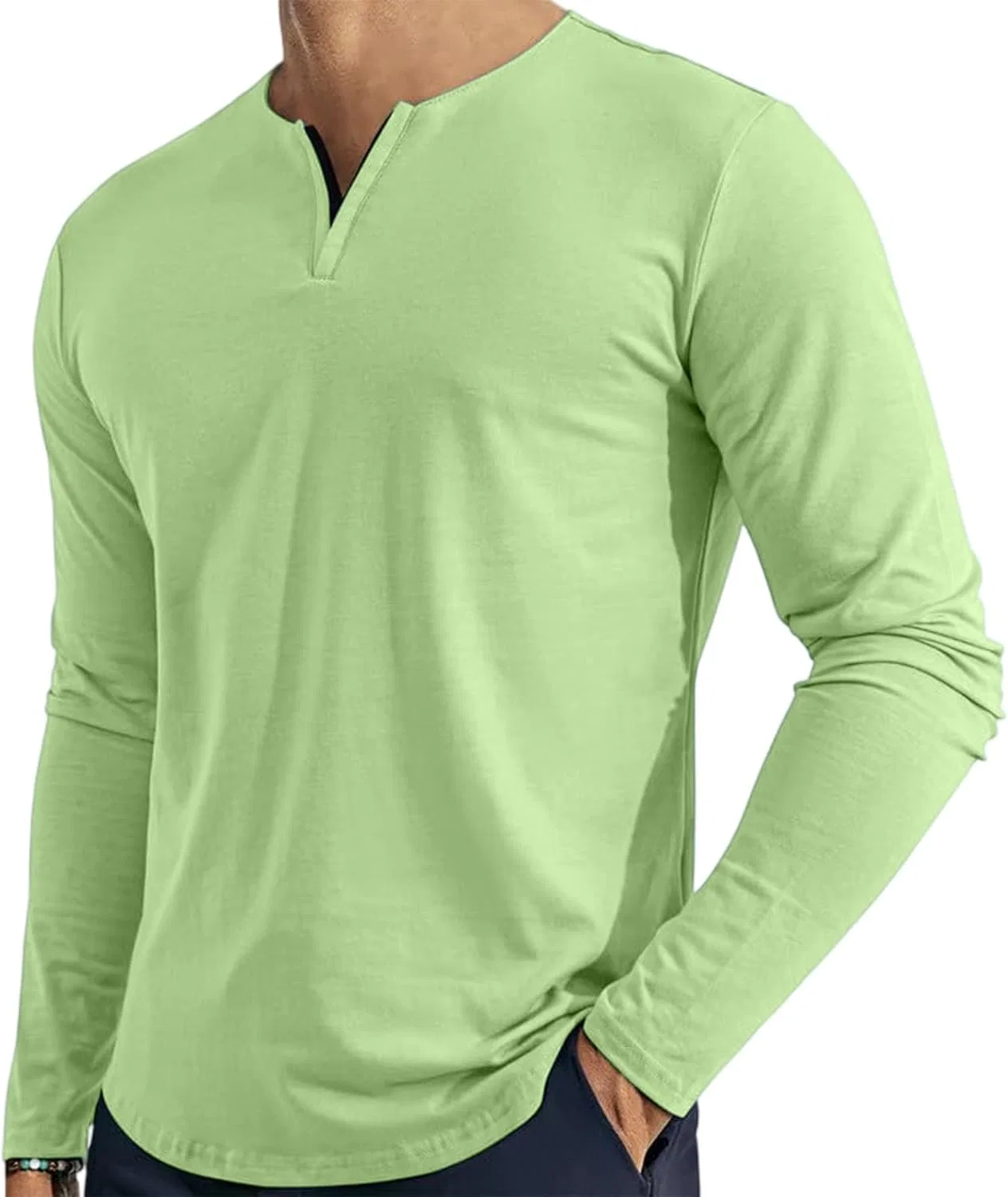 Мужская футболка с длинным рукавом V-образным вырезом Generic, Mint Green