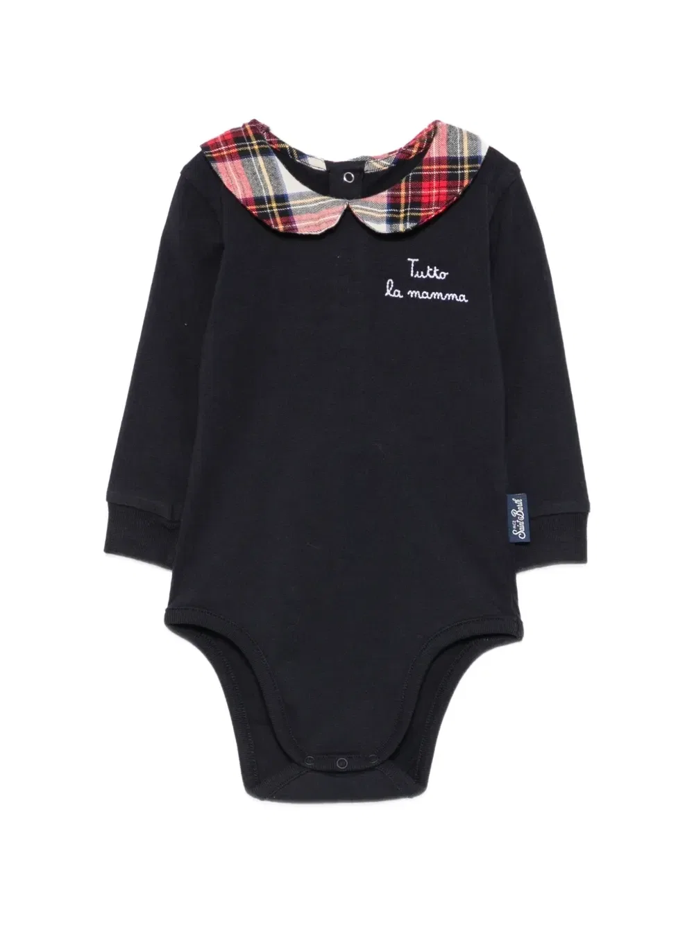 Боди с вышивкой и тартановым воротником MC2 Saint Barth Kids, синий