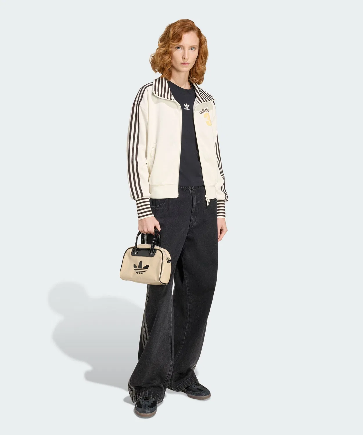Женский лонгслив с принтом Vintage BB TT Stripe Rib Track Top Adidas Originals, Белый — фото 3