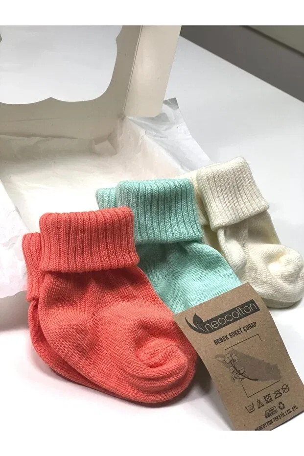 Детские носки для новорожденных хлопковые длинные Neocotton, Gülkuruu-Mint-Ecru