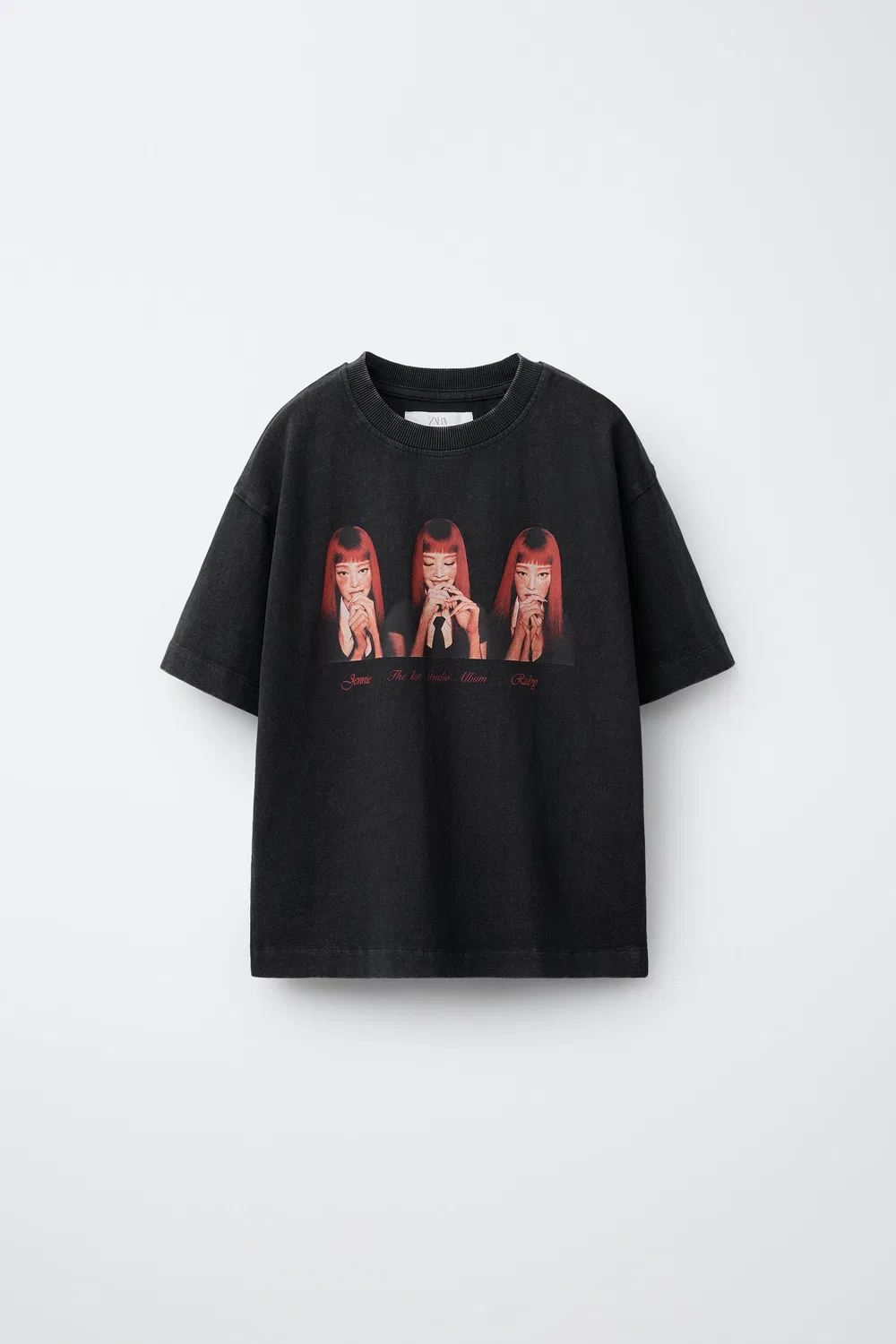 Футболка JENNIE RUBY с эффектом выцветания ZARA, Anthracite Grey