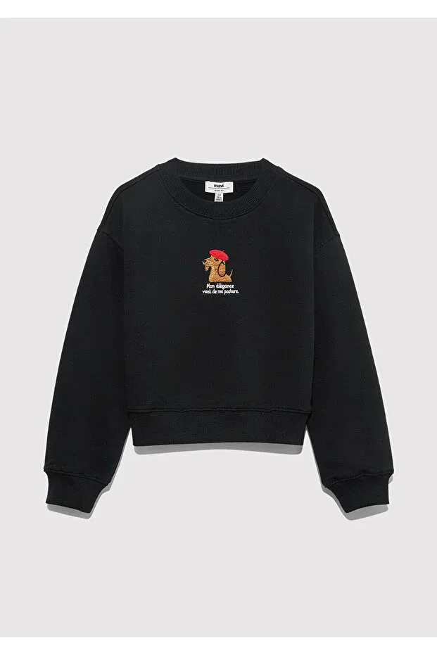 Детские свитшот для девочек с принтом Dog embroidered black sweatshirt 7s10132-900 Mavi, Black — фото 3