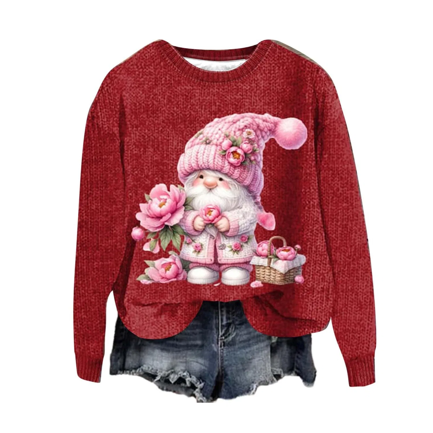 Женский свитшот с принтом Ugly Santa Claus Sweater, Z04 Red