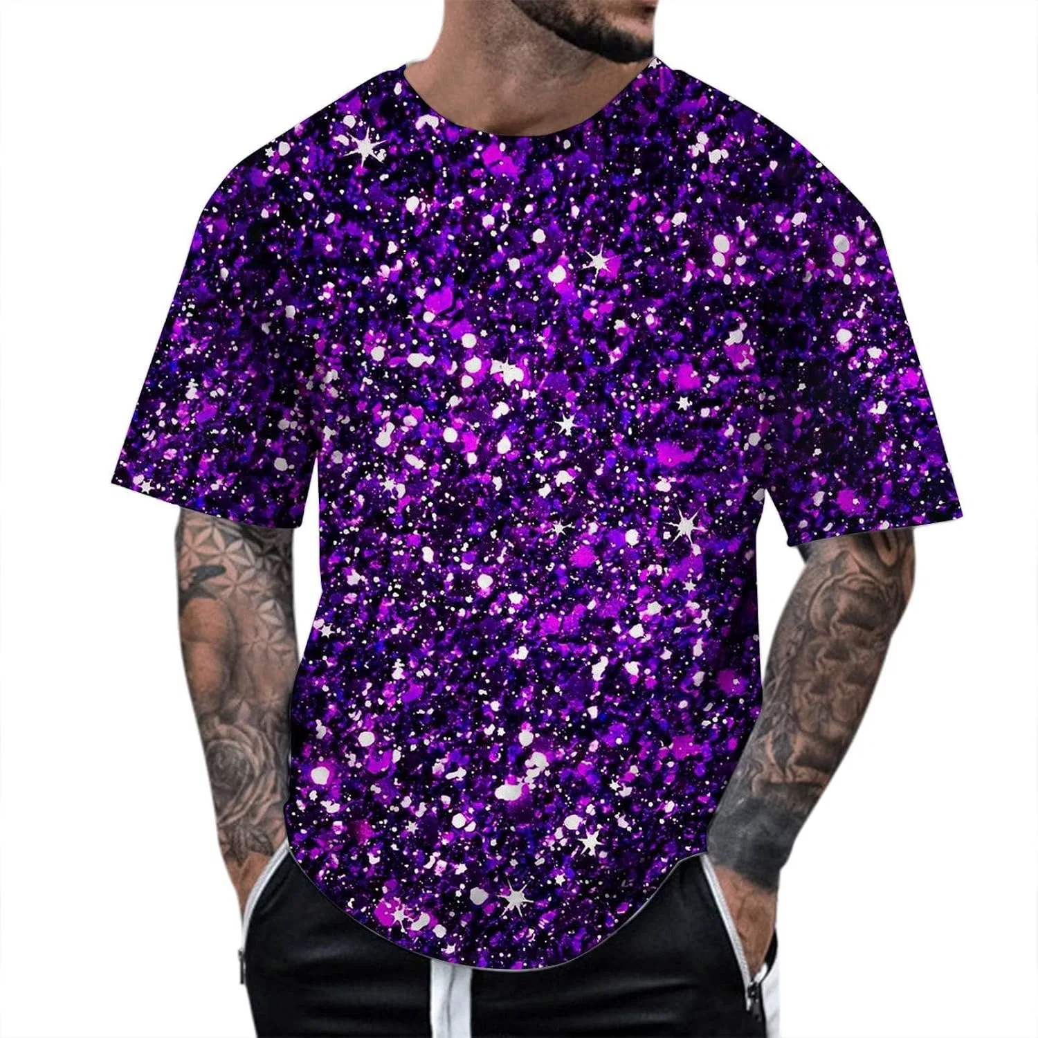 Мужская футболка с 3D-принтом пайетками, Purple