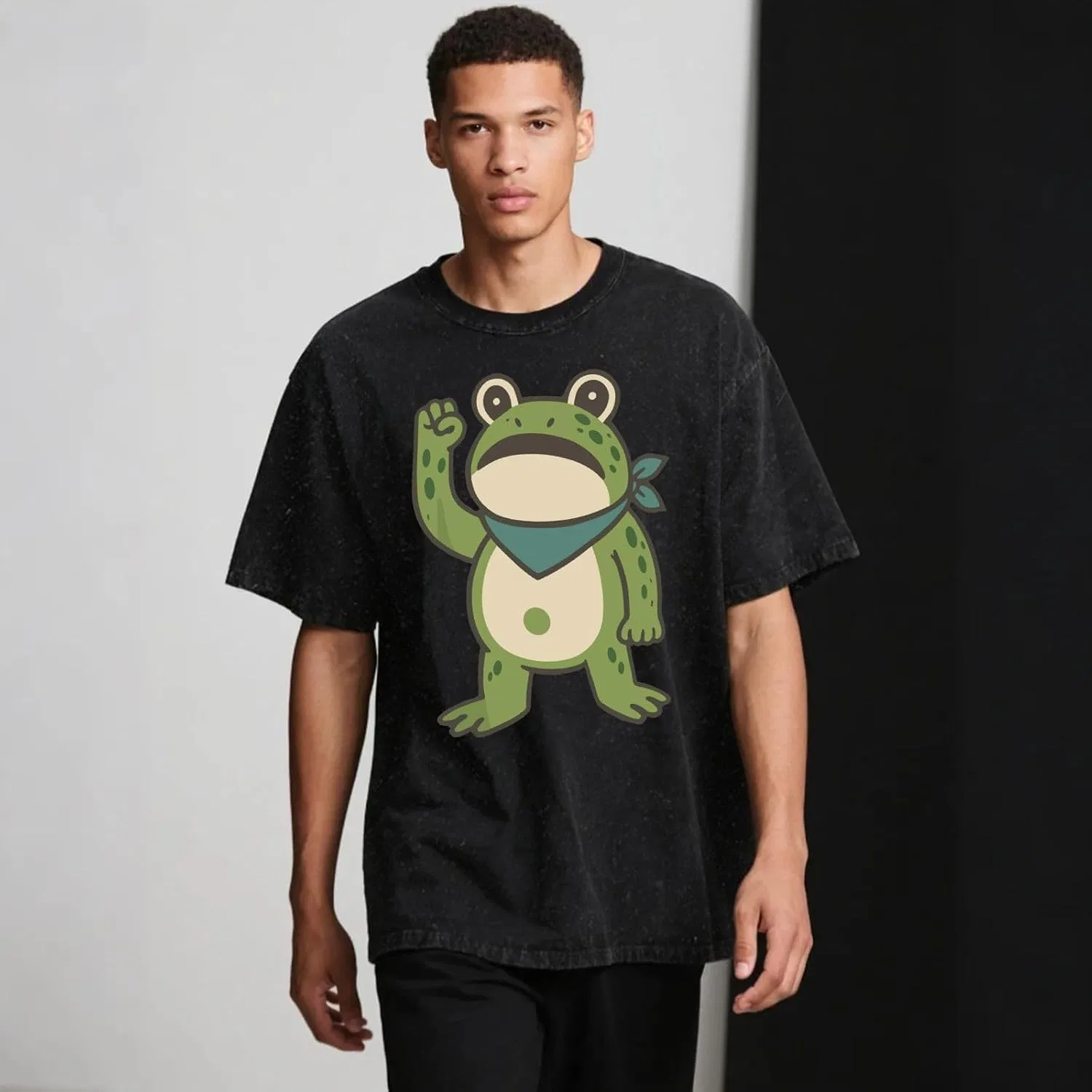 Футболка с принтом лягушки Resist Frog, Wash Black — фото 4