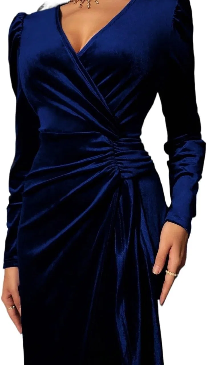 Женское платье миди А-силуэта с запахом, Navy Blue — фото 3